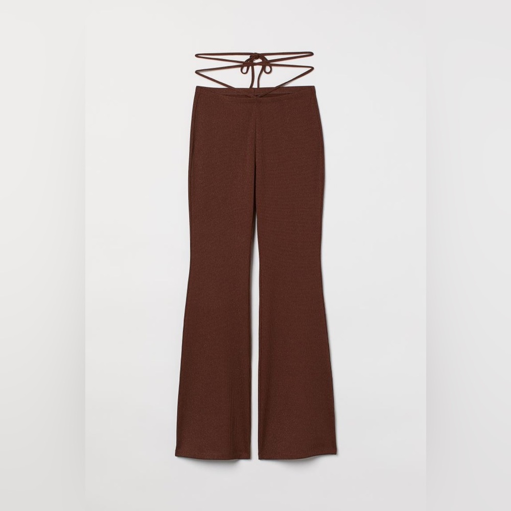 H&M Brown Shimmer Flare Pants With Waist Wrap String (L) 🤎